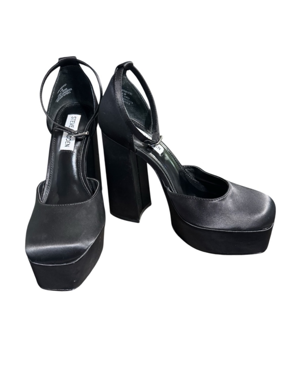 Steve Madden Charlize Black Satin Platform Heels 6.5 Dollcore Brat Alt